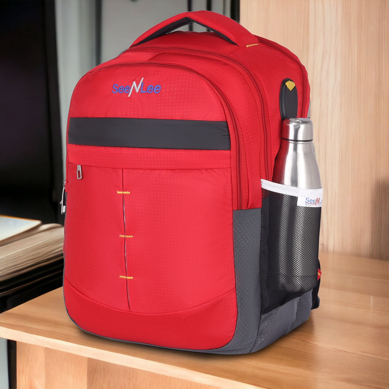 Seenlee Premium Red Backpack for Men & Women | Stylish College, Office & Travel Backpack | Multipurpose Laptop Bag