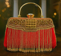 KarryQ Royal Scarlet Red Fringe Clutch for Women | Premium Ethnic Wedding, Festive & Party Handbag