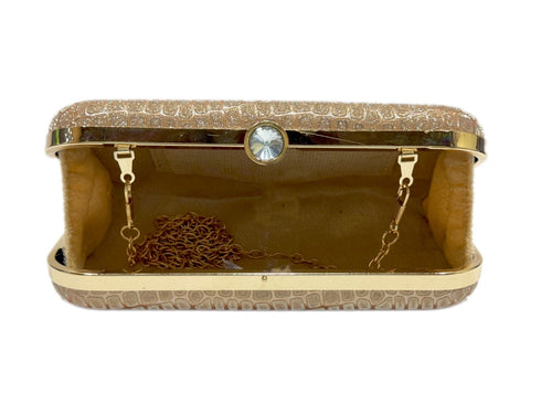 KarryQ Luxe Gold Croc Texture Box Clutch for Women | Premium Party, Wedding & Evening Handbag