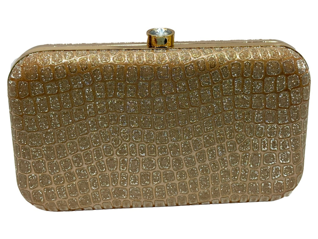 KarryQ Luxe Gold Croc Texture Box Clutch for Women | Premium Party, Wedding & Evening Handbag