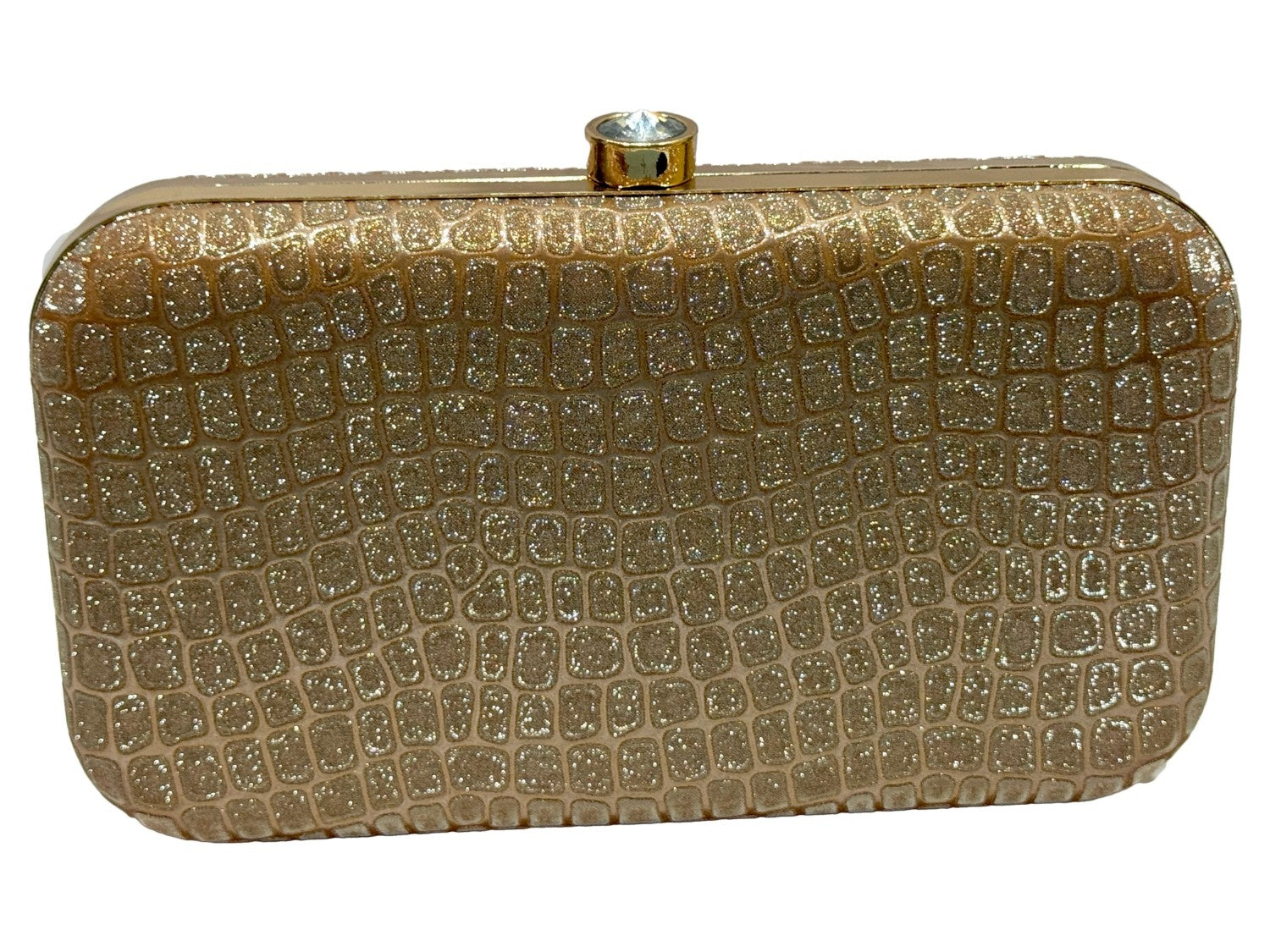 KarryQ Luxe Gold Croc Texture Box Clutch for Women | Premium Party, Wedding & Evening Handbag