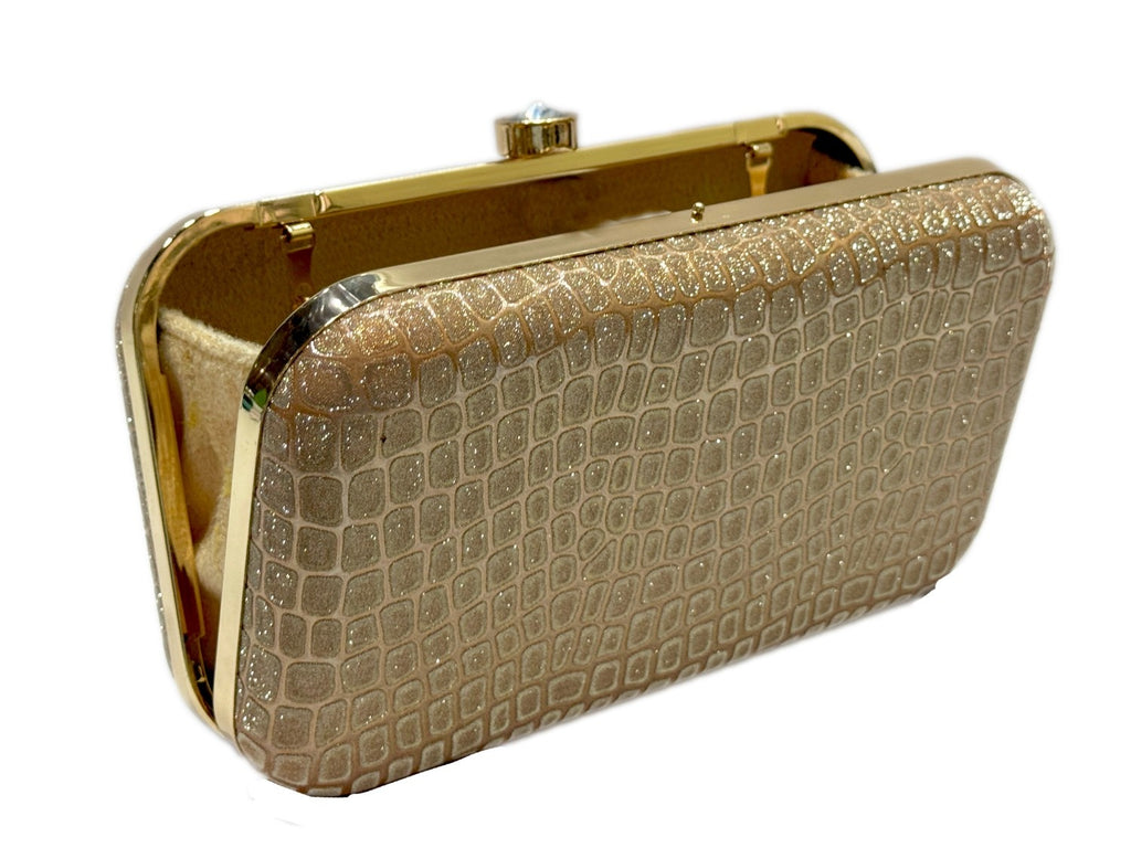 KarryQ Luxe Gold Croc Texture Box Clutch for Women | Premium Party, Wedding & Evening Handbag