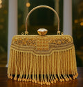 KarryQ Royal Golden Fringe Clutch for Women | Premium Ethnic Wedding, Festive & Party Handbag