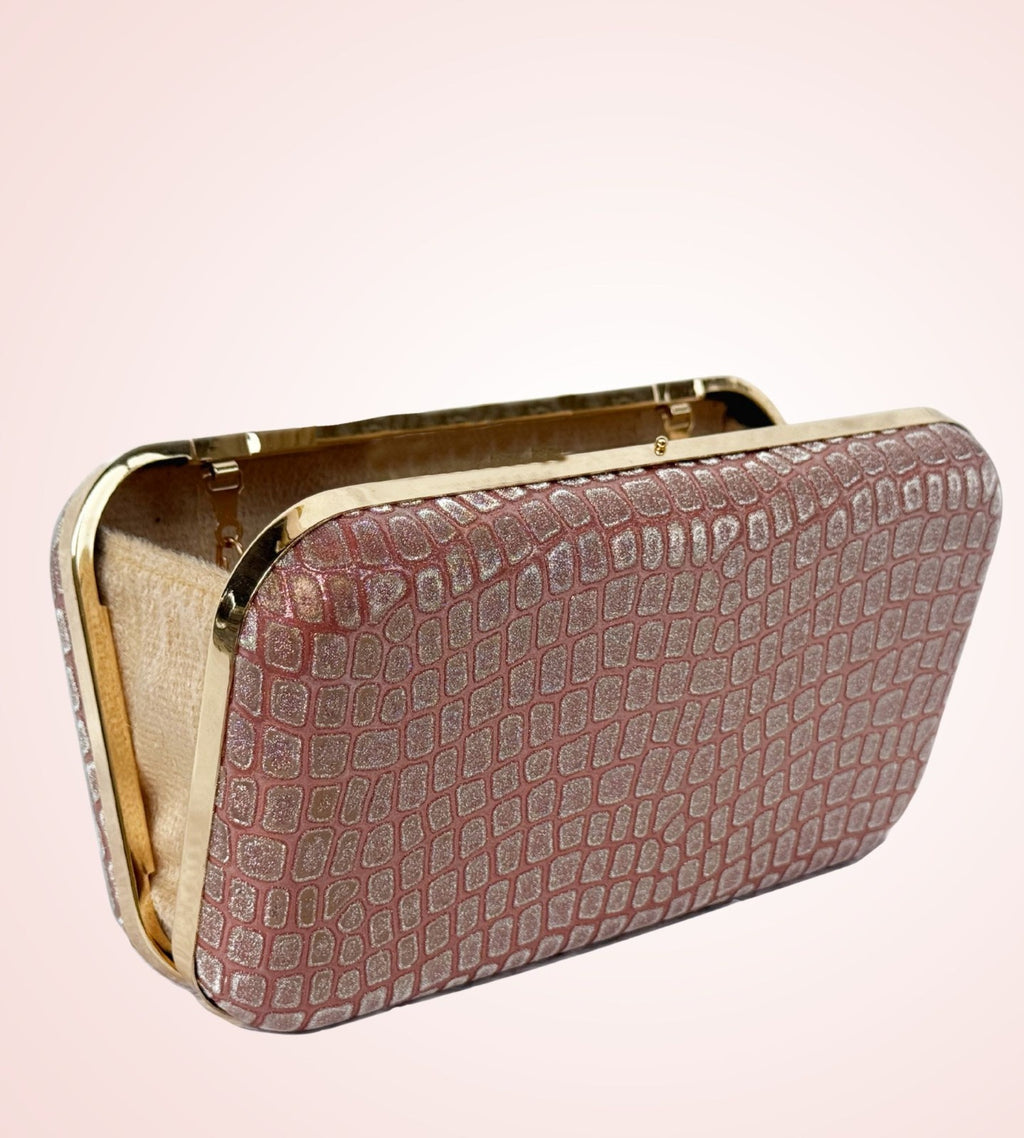 KarryQ Luxe Croc Texture Box Clutch for Women | Premium Party & Wedding Evening Handbag with Metallic Frame