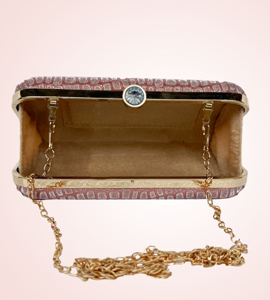 KarryQ Luxe Croc Texture Box Clutch for Women | Premium Party & Wedding Evening Handbag with Metallic Frame