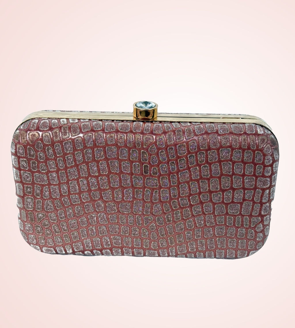 KarryQ Luxe Croc Texture Box Clutch for Women | Premium Party & Wedding Evening Handbag with Metallic Frame