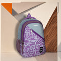 Purple and Grey Abstract Line Print Backpack for School College with Diagonal Zip and Organiser