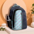 Navy and Pastel Geometric Print Backpack for School College with Vertical Zip and Organiser