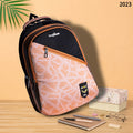 Peach Leaf Print Backpack for School and College with Diagonal Front Zip and Organiser Pockets