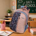 Blush Pink and Black Line Print School College Backpack with Blue Trim and Internal Organiser