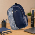 Navy and Blue Grey Crosshatch Print Backpack for School College with Organiser and Bottle Pocket