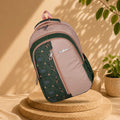 Blush Pink and Dark Green Geometric Backpack for School College with Organiser and Bottle Pocket