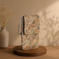 Beige Embroidered Mobile Pouch Sling Bag with Flap