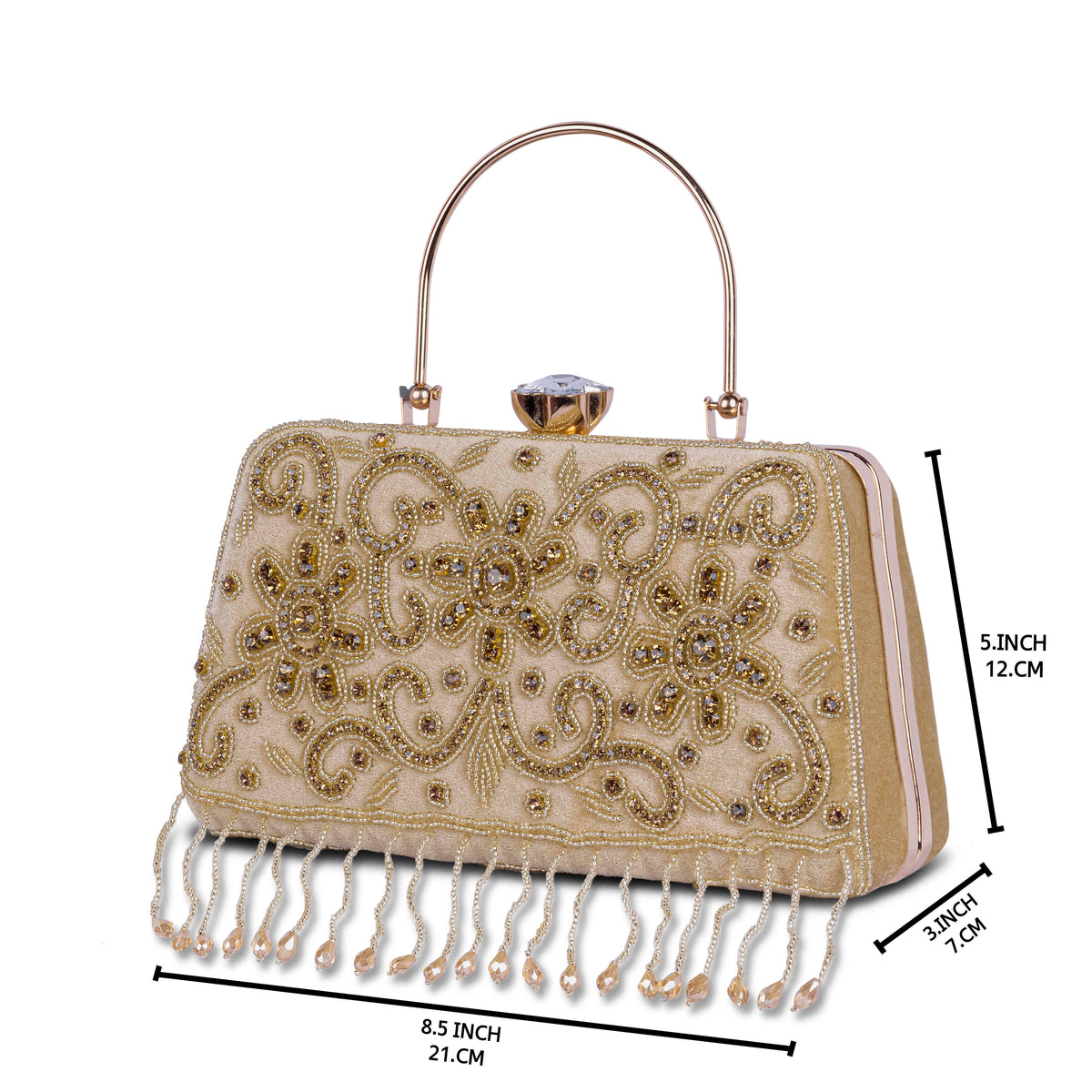 KarryQ Beige Floral Scroll Velvet Clutch