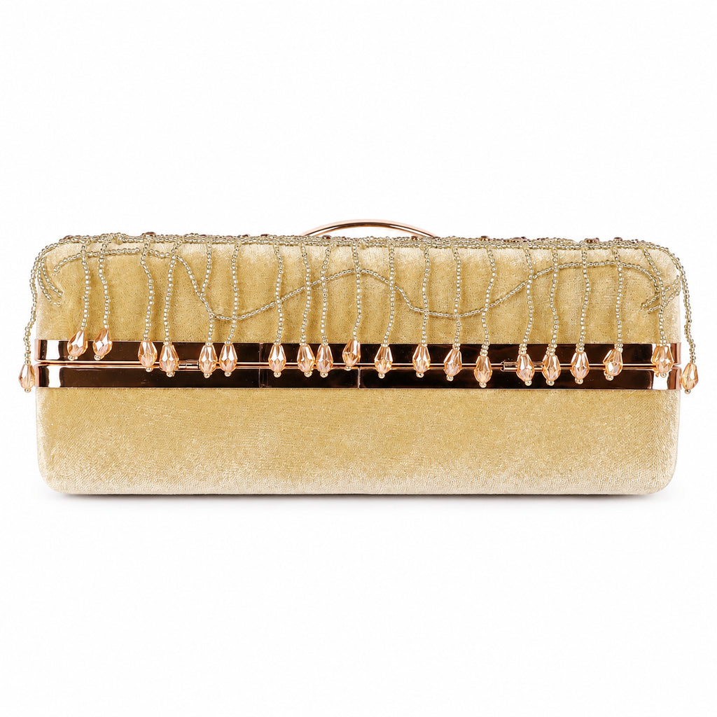 KarryQ Beige Floral Scroll Velvet Clutch