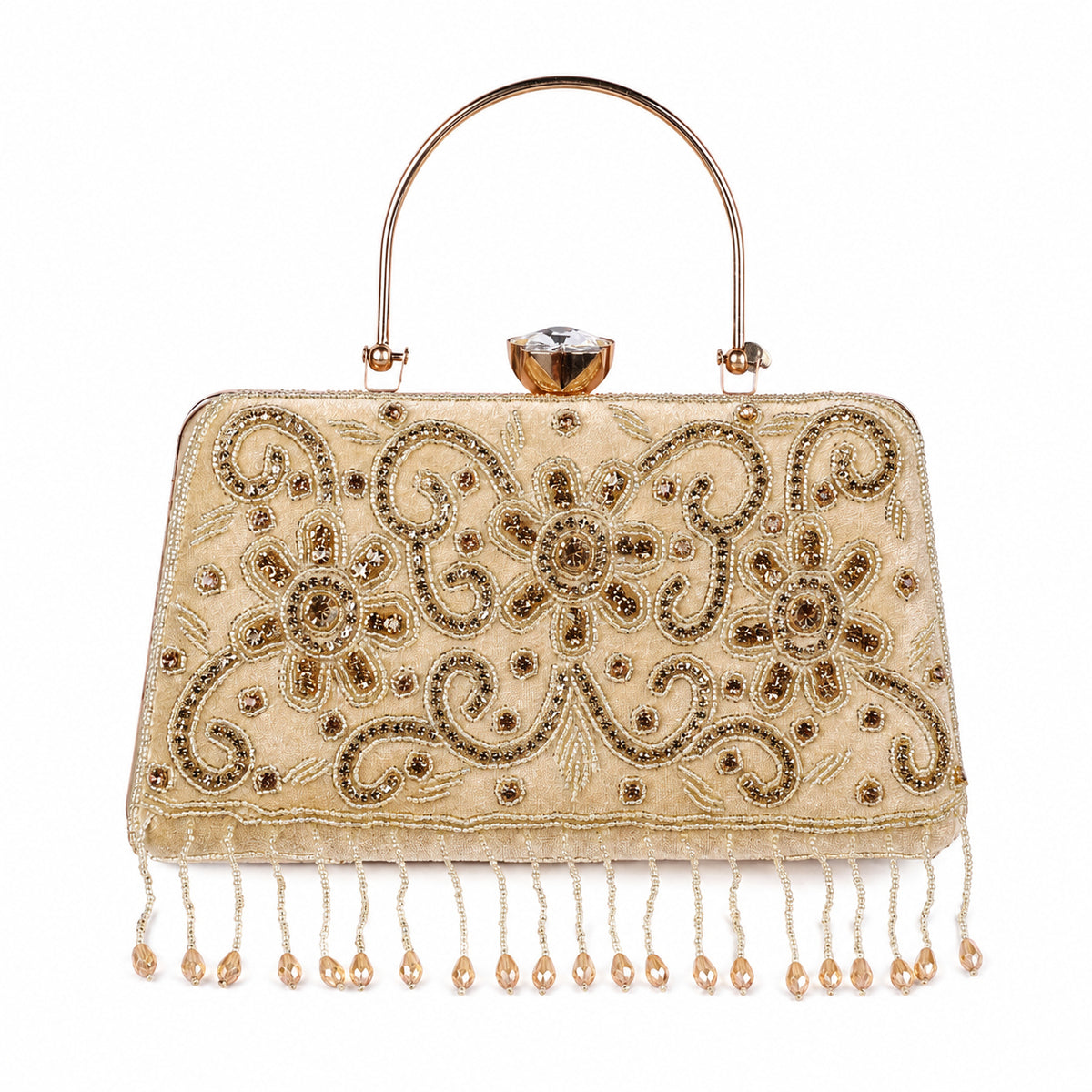 KarryQ Beige Floral Scroll Velvet Clutch