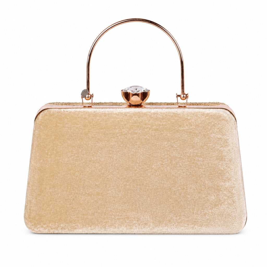 KarryQ Beige Floral Scroll Velvet Clutch