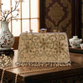 KarryQ Beige Floral Scroll Velvet Clutch