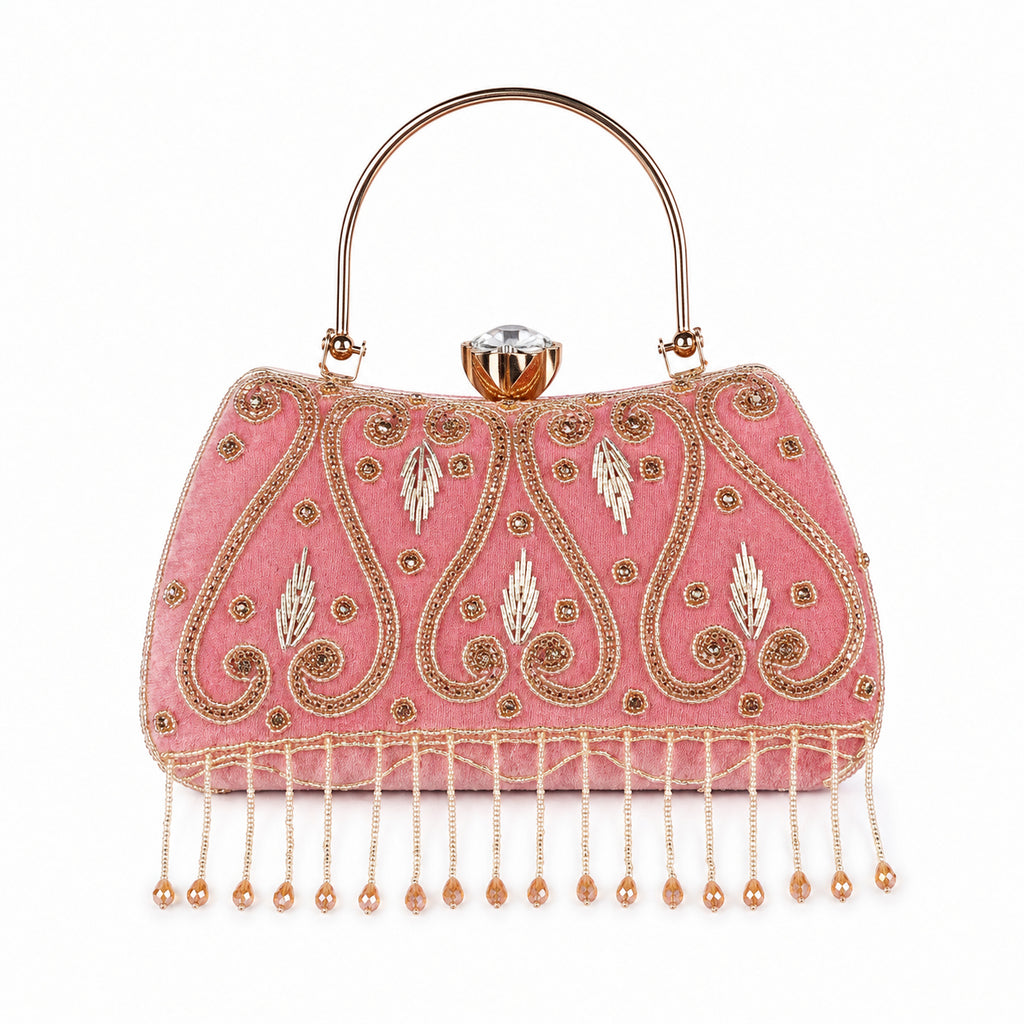 KarryQ Dusty Pink Teardrop Embellished Velvet Clutch