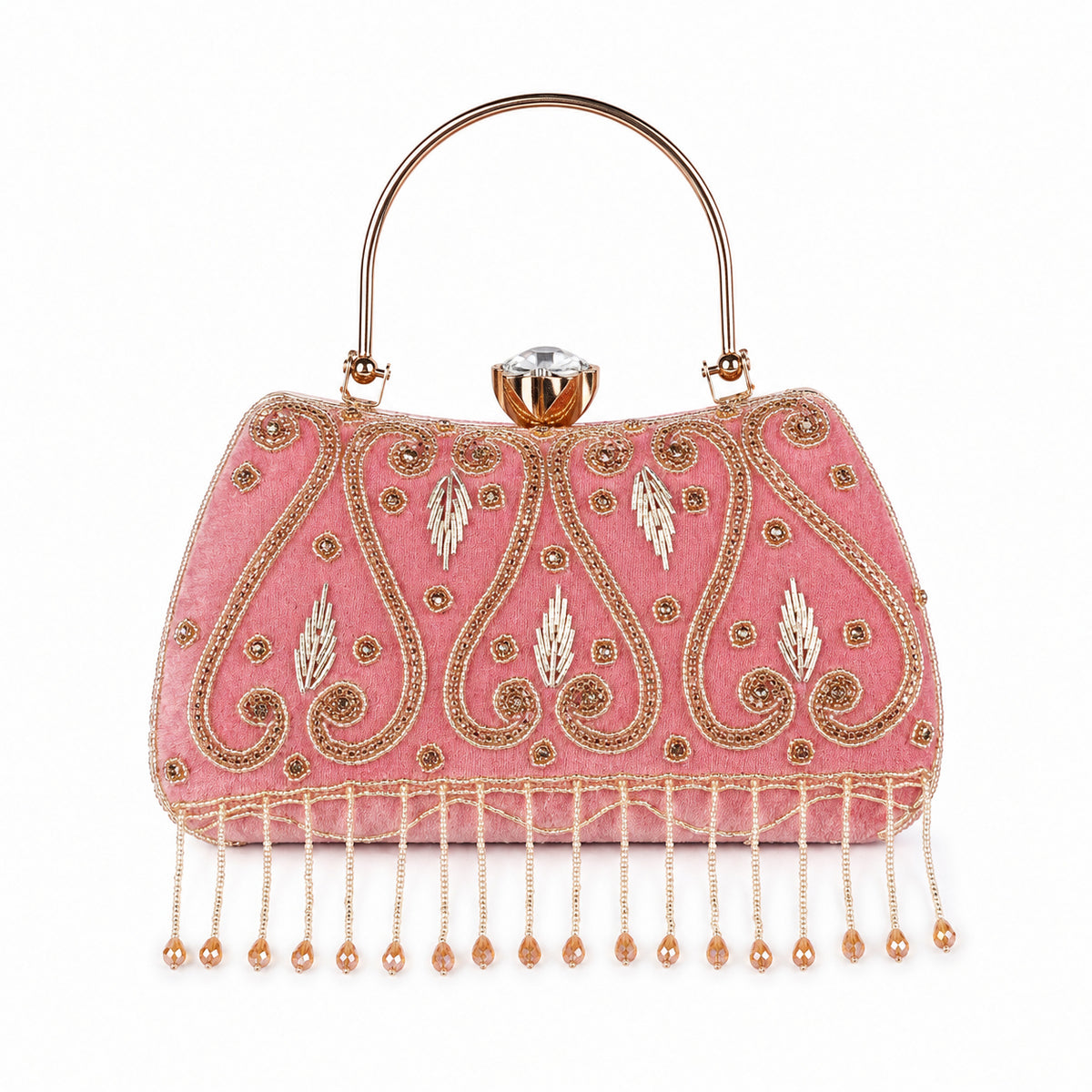 KarryQ Dusty Pink Teardrop Embellished Velvet Clutch
