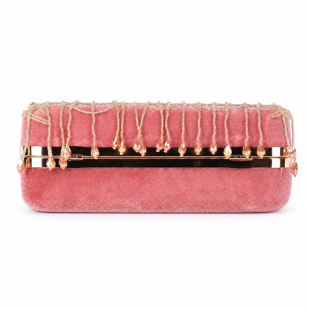 KarryQ Dusty Pink Teardrop Embellished Velvet Clutch