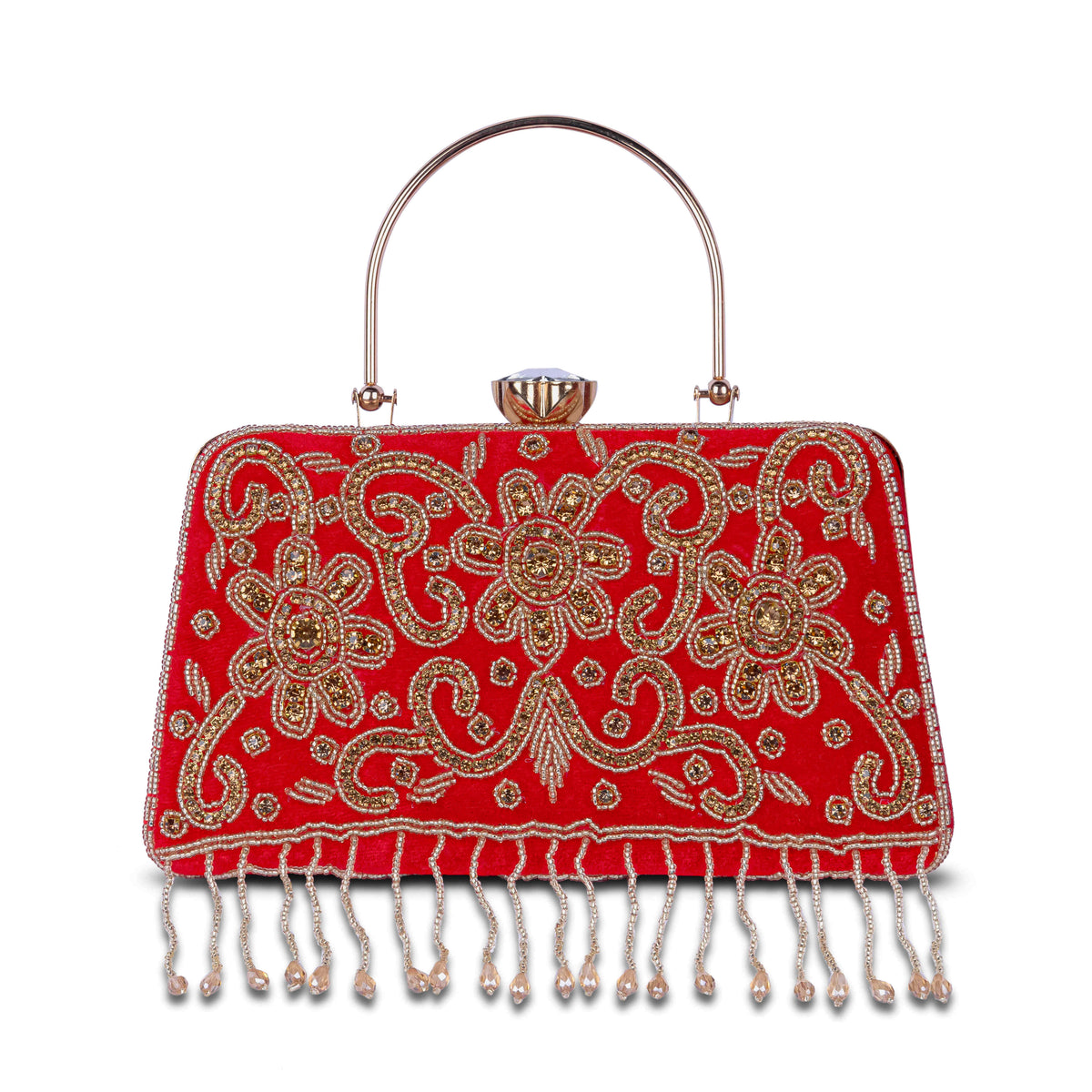 KarryQ Red Floral Scroll Velvet Clutch
