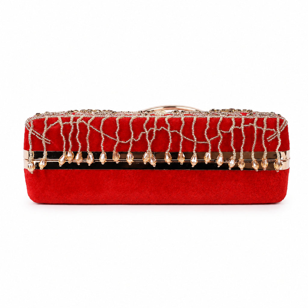 KarryQ Red Floral Scroll Velvet Clutch