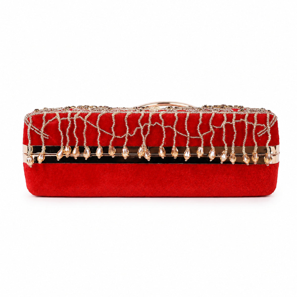 KarryQ Red Floral Scroll Velvet Clutch