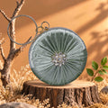 KarryQ Green Pleated Rosette Velvet Clutch
