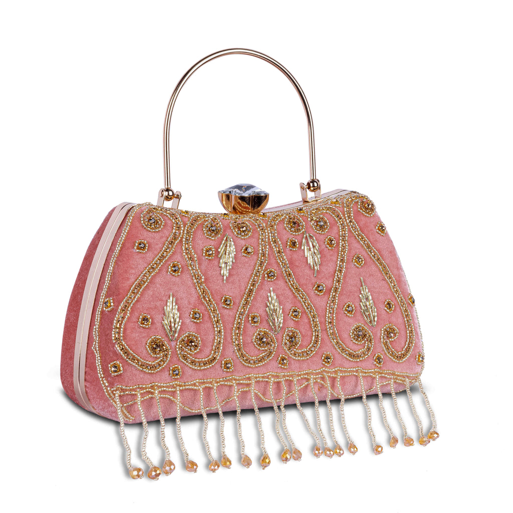 KarryQ Dusty Pink Teardrop Embellished Velvet Clutch