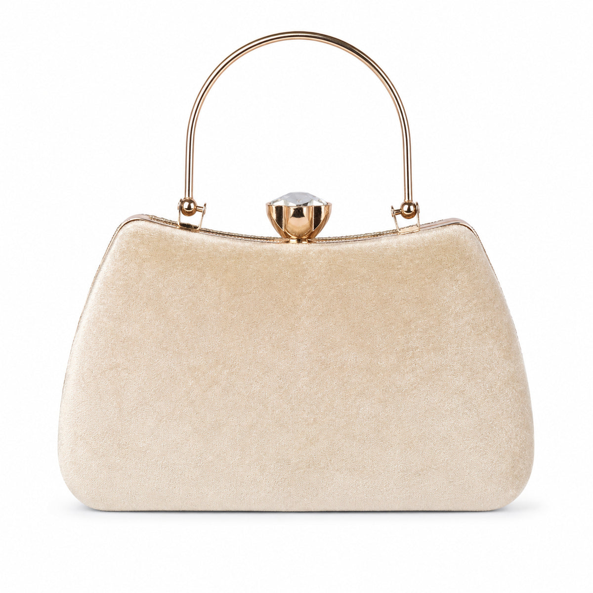 KarryQ Beige Teardrop Embellished Velvet Clutch