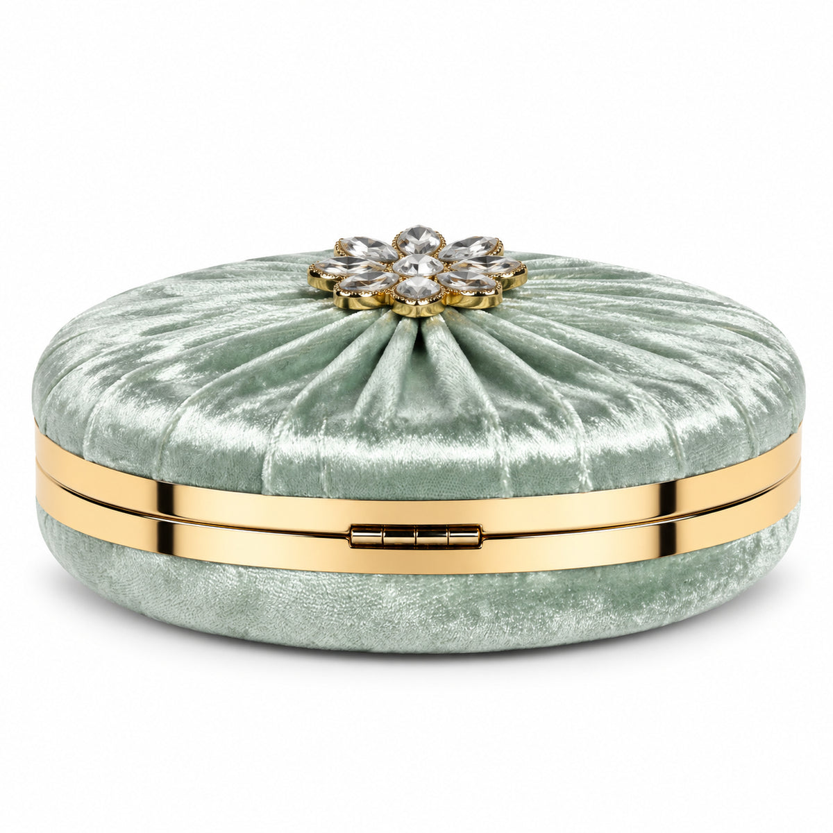 KarryQ Green Pleated Rosette Velvet Clutch