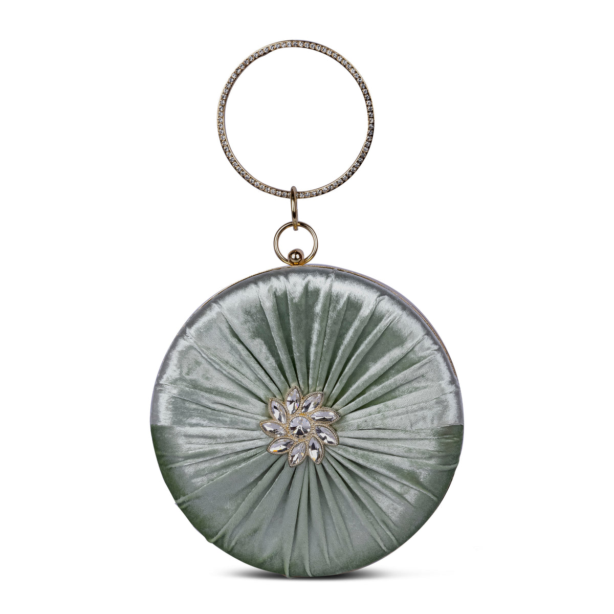 KarryQ Green Pleated Rosette Velvet Clutch