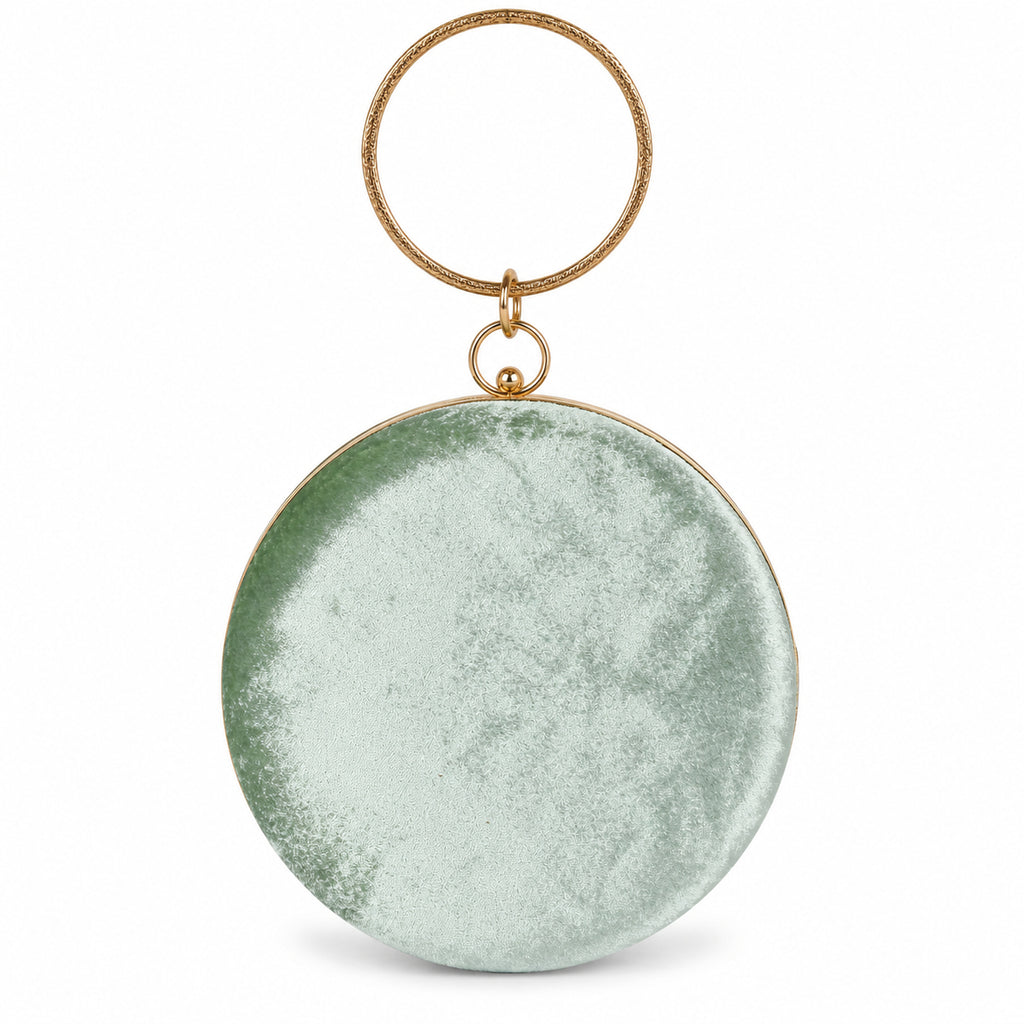 KarryQ Green Pleated Rosette Velvet Clutch
