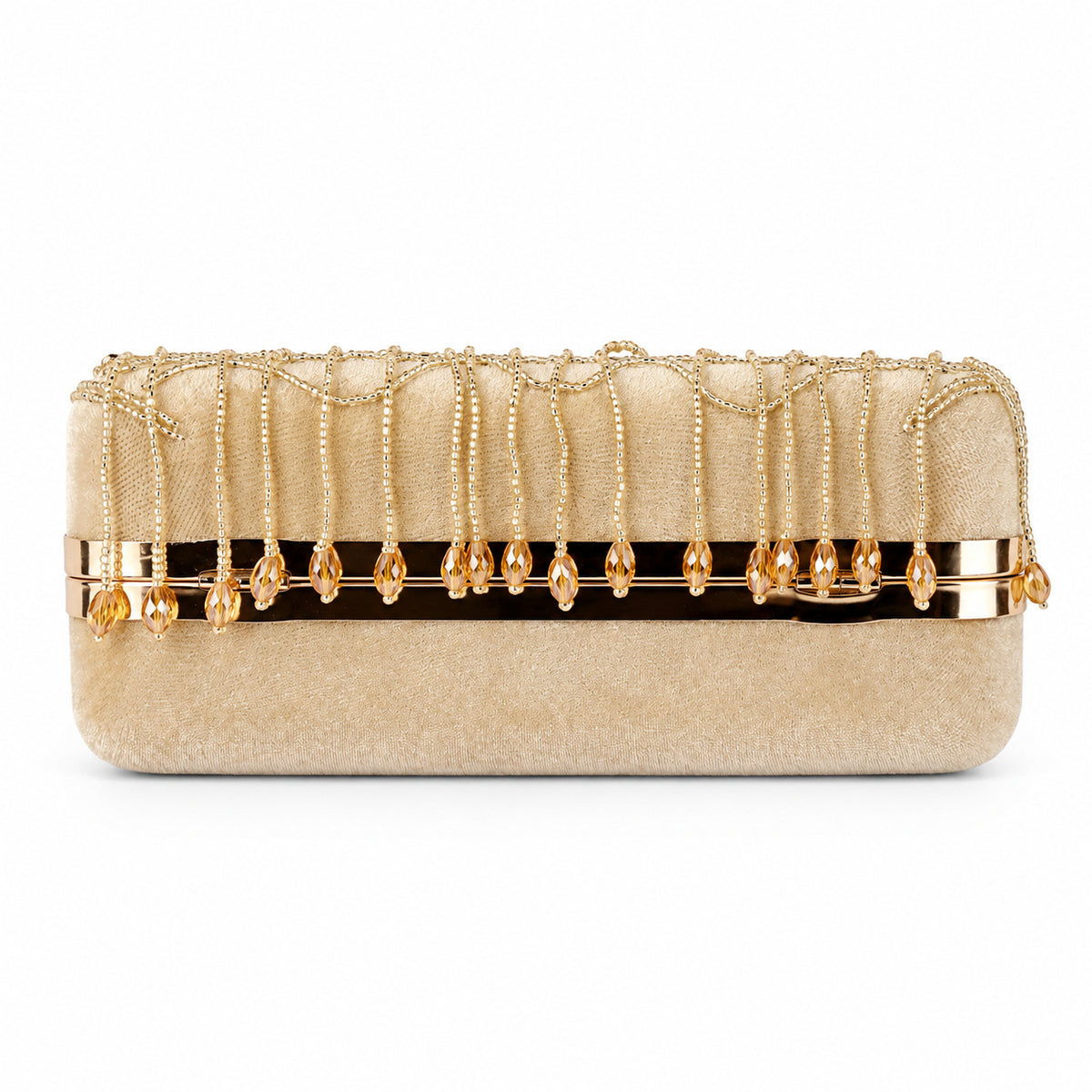 KarryQ Beige Teardrop Embellished Velvet Clutch