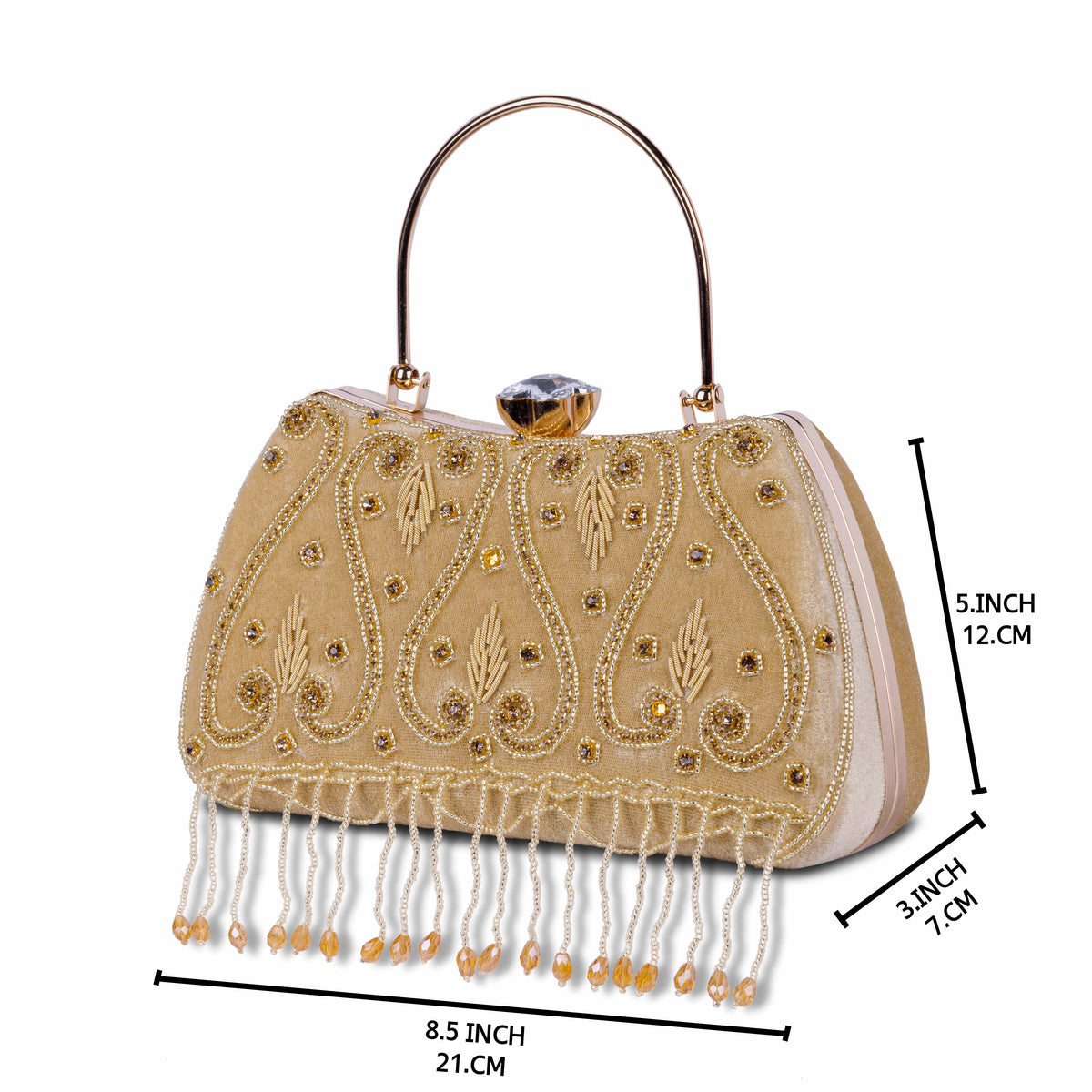 KarryQ Beige Teardrop Embellished Velvet Clutch