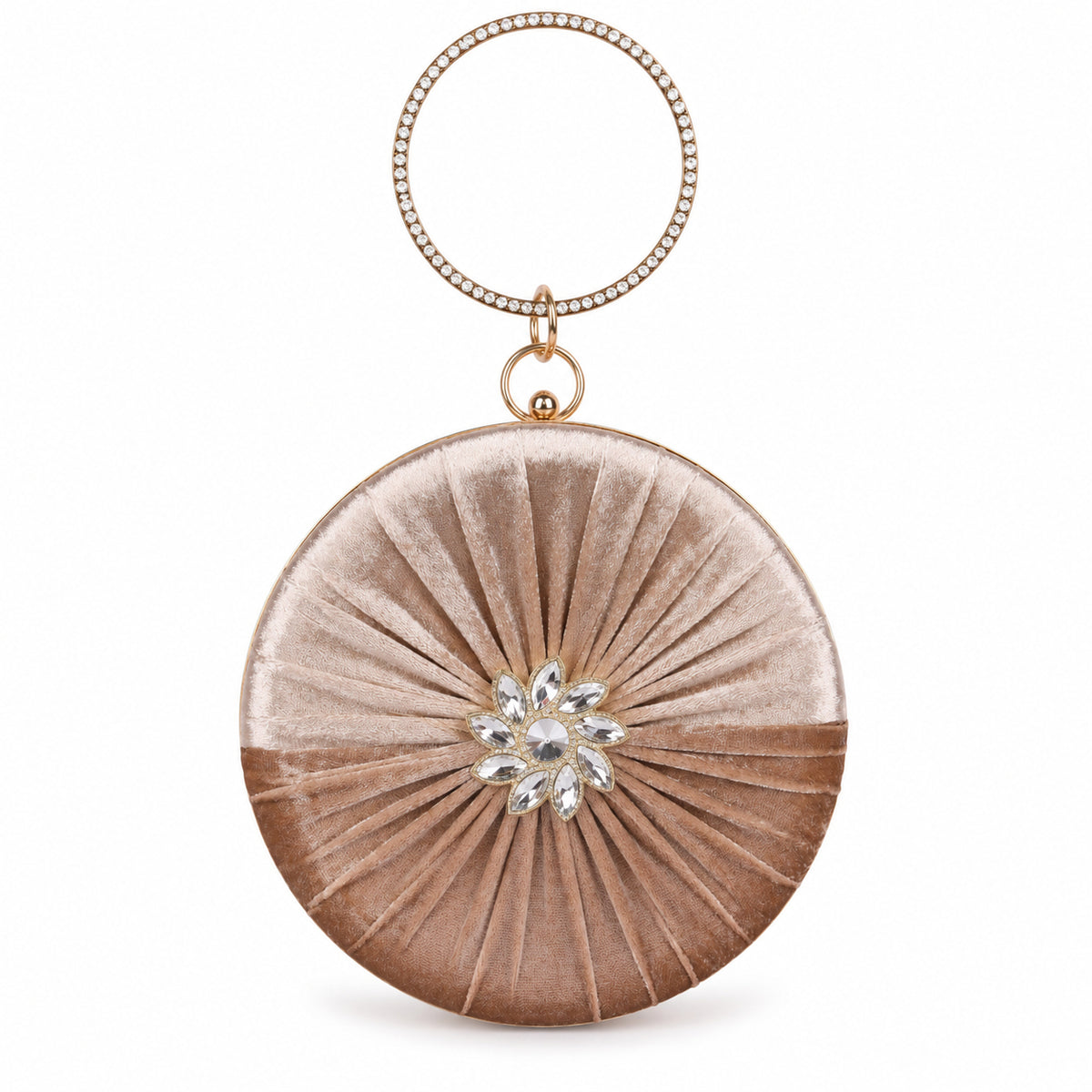 KarryQ Beige Pleated Rosette Velvet Clutch