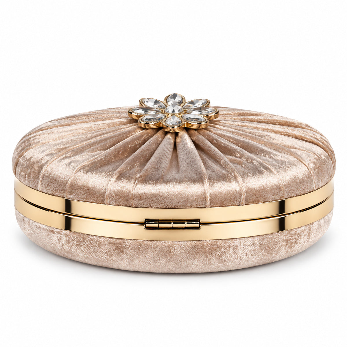 KarryQ Beige Pleated Rosette Velvet Clutch