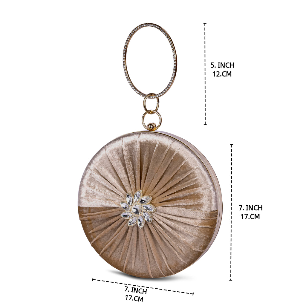 KarryQ Beige Pleated Rosette Velvet Clutch