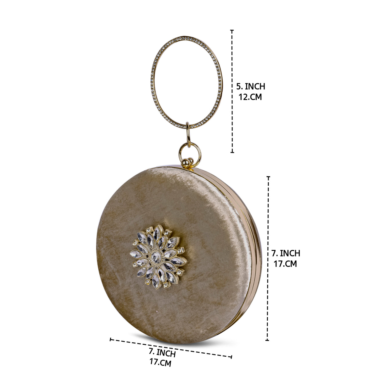 KarryQ Beige Floral Brooch Velvet Clutch