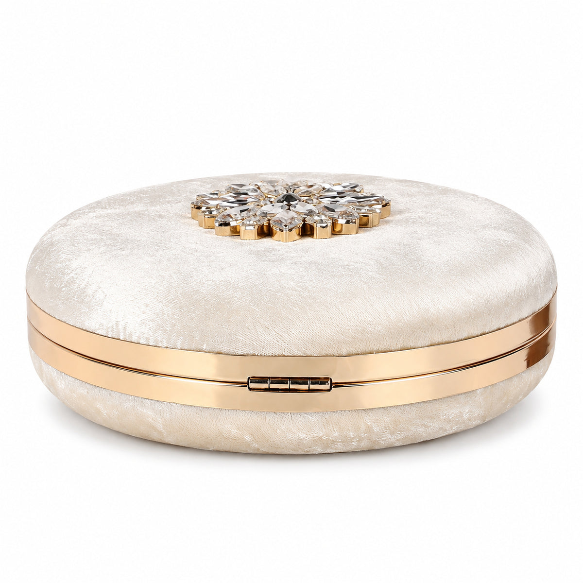 KarryQ White Floral Brooch Velvet Clutch