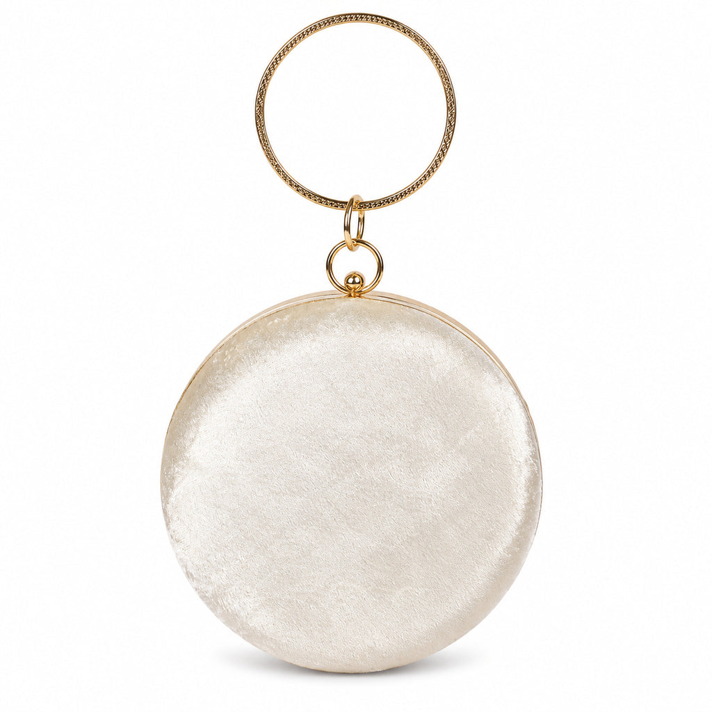 KarryQ White Floral Brooch Velvet Clutch