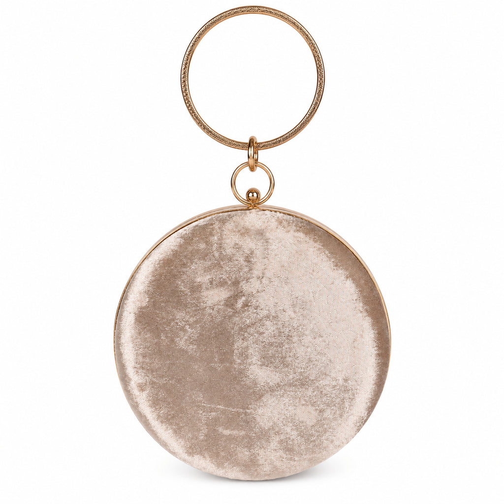 KarryQ Beige Floral Brooch Velvet Clutch