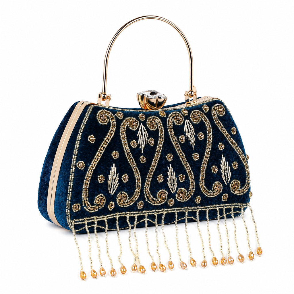 KarryQ Blue Teardrop Embellished Velvet Clutch