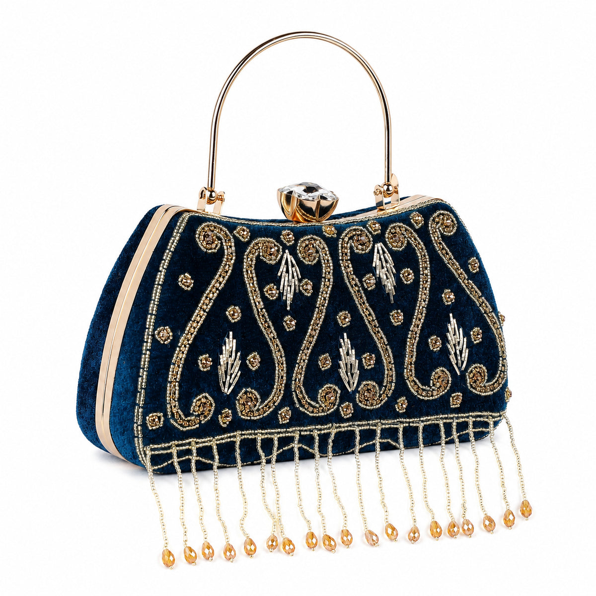 KarryQ Blue Teardrop Embellished Velvet Clutch