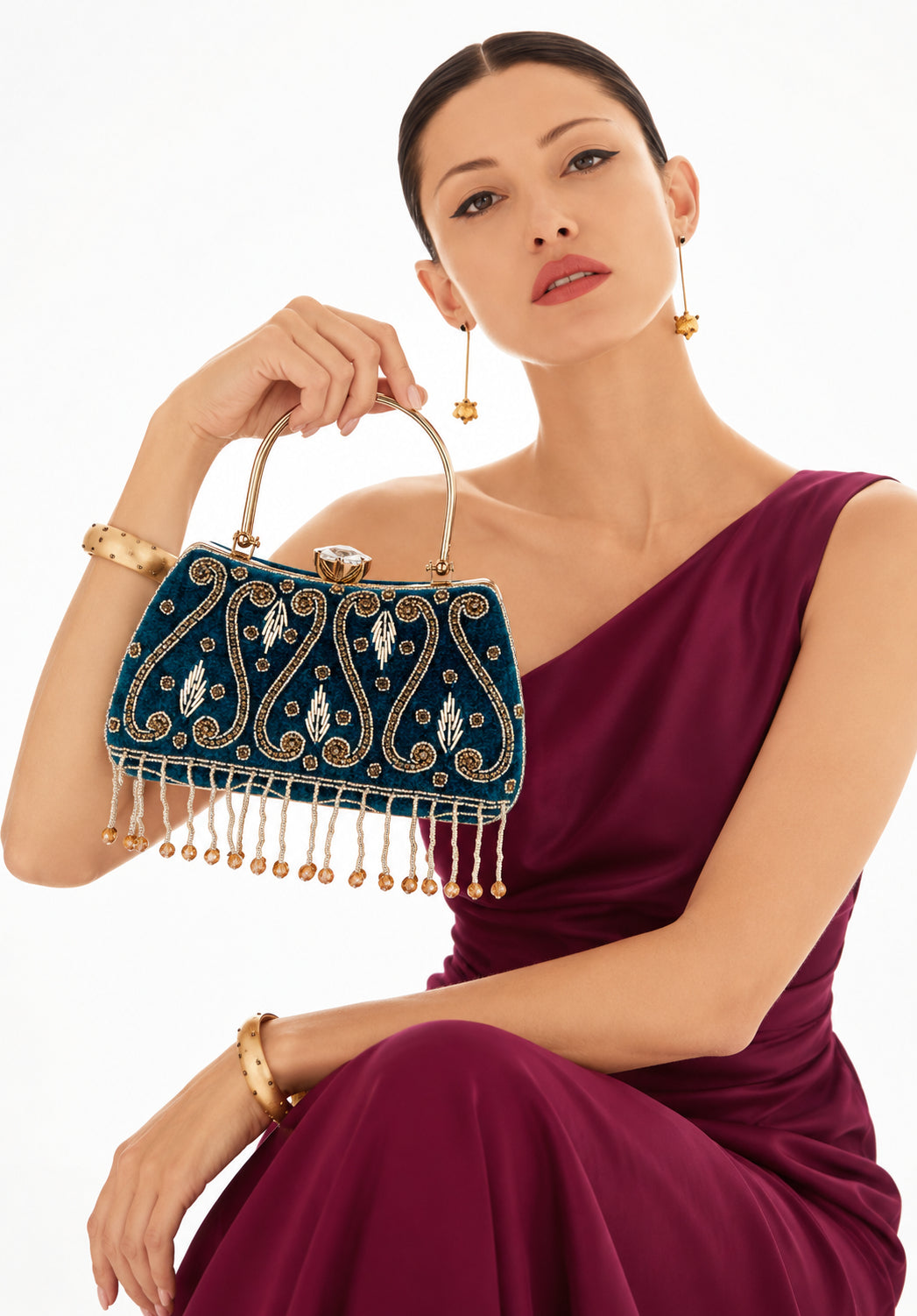 KarryQ Blue Teardrop Embellished Velvet Clutch