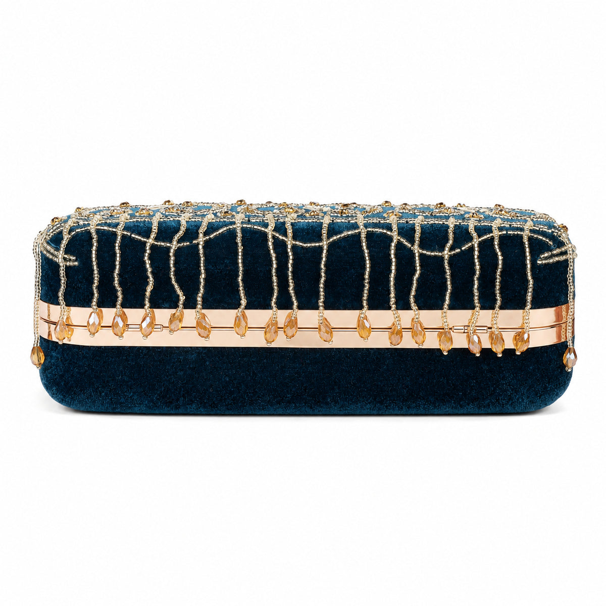 KarryQ Blue Teardrop Embellished Velvet Clutch