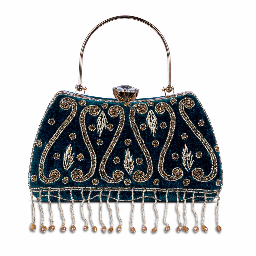 KarryQ Blue Teardrop Embellished Velvet Clutch