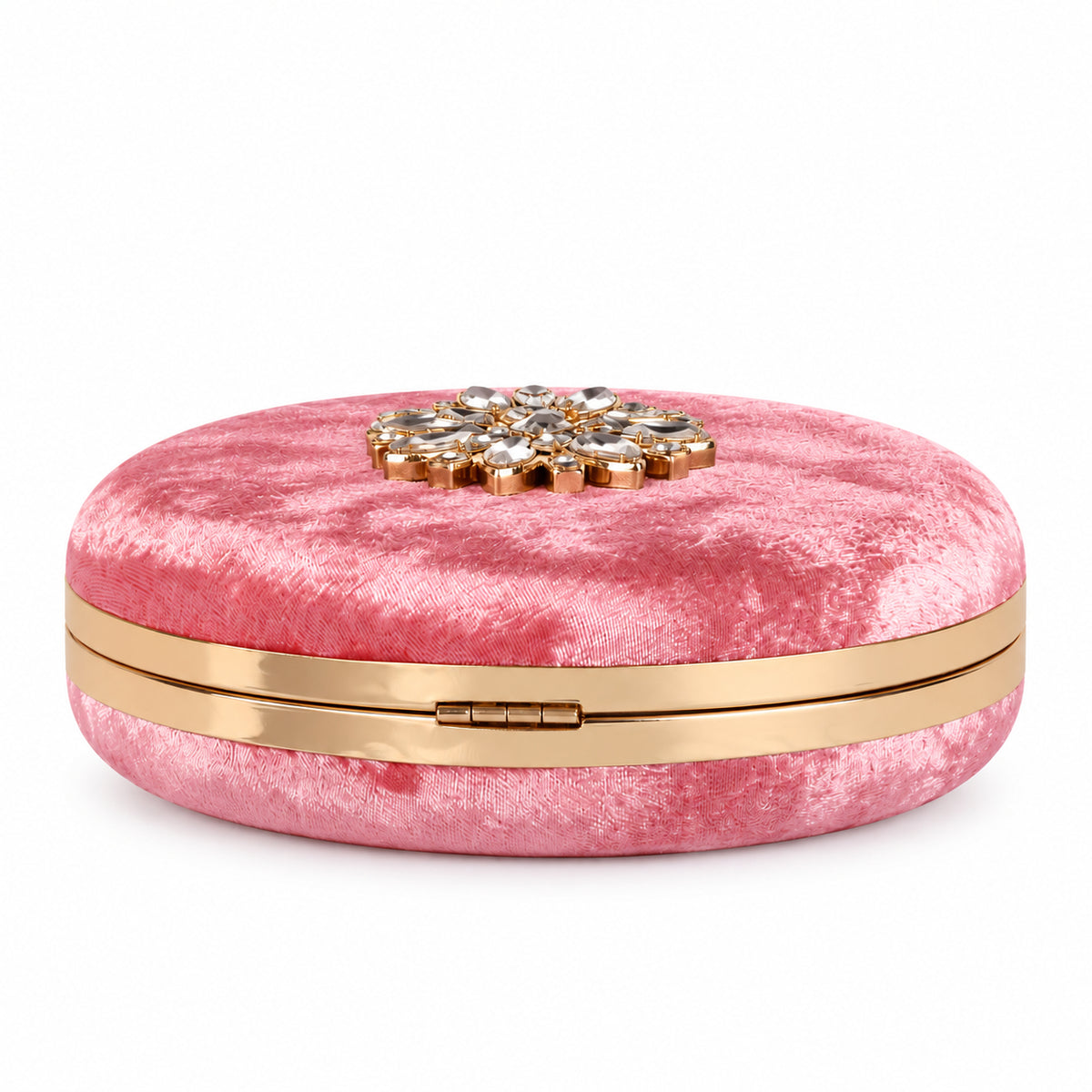 KarryQ Pink Floral Brooch Velvet Clutch