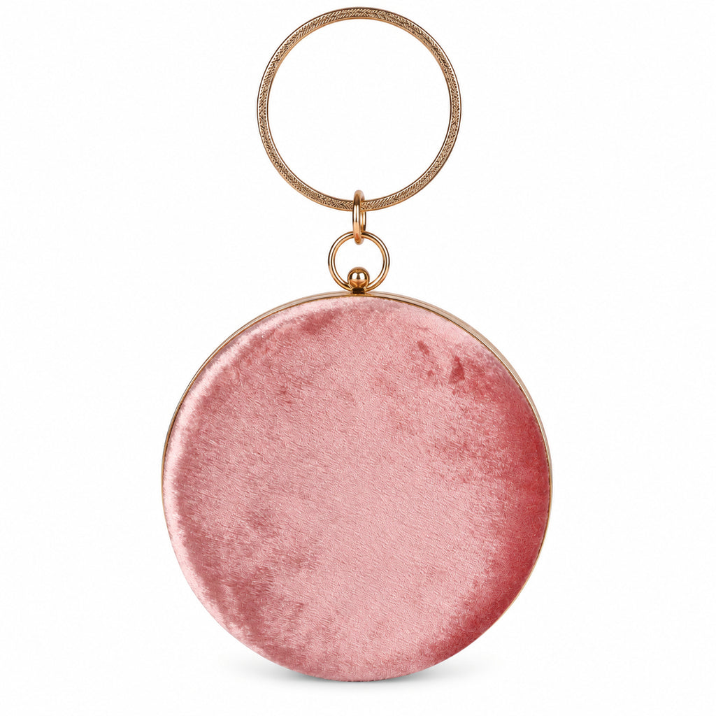 KarryQ Pink Floral Brooch Velvet Clutch